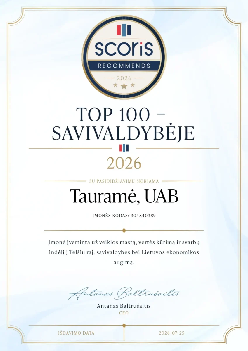 UAB Tauramė Scoris Recommends 2026 Top 100 sertifikatas